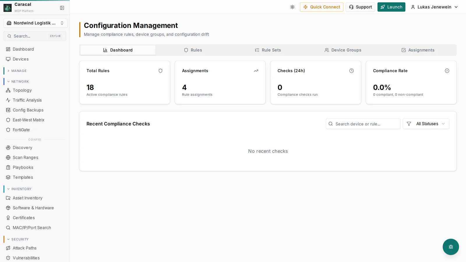 Caracal Configuration Management: Compliance-Regeln, Gerätegruppen und Konfigurations-Drift